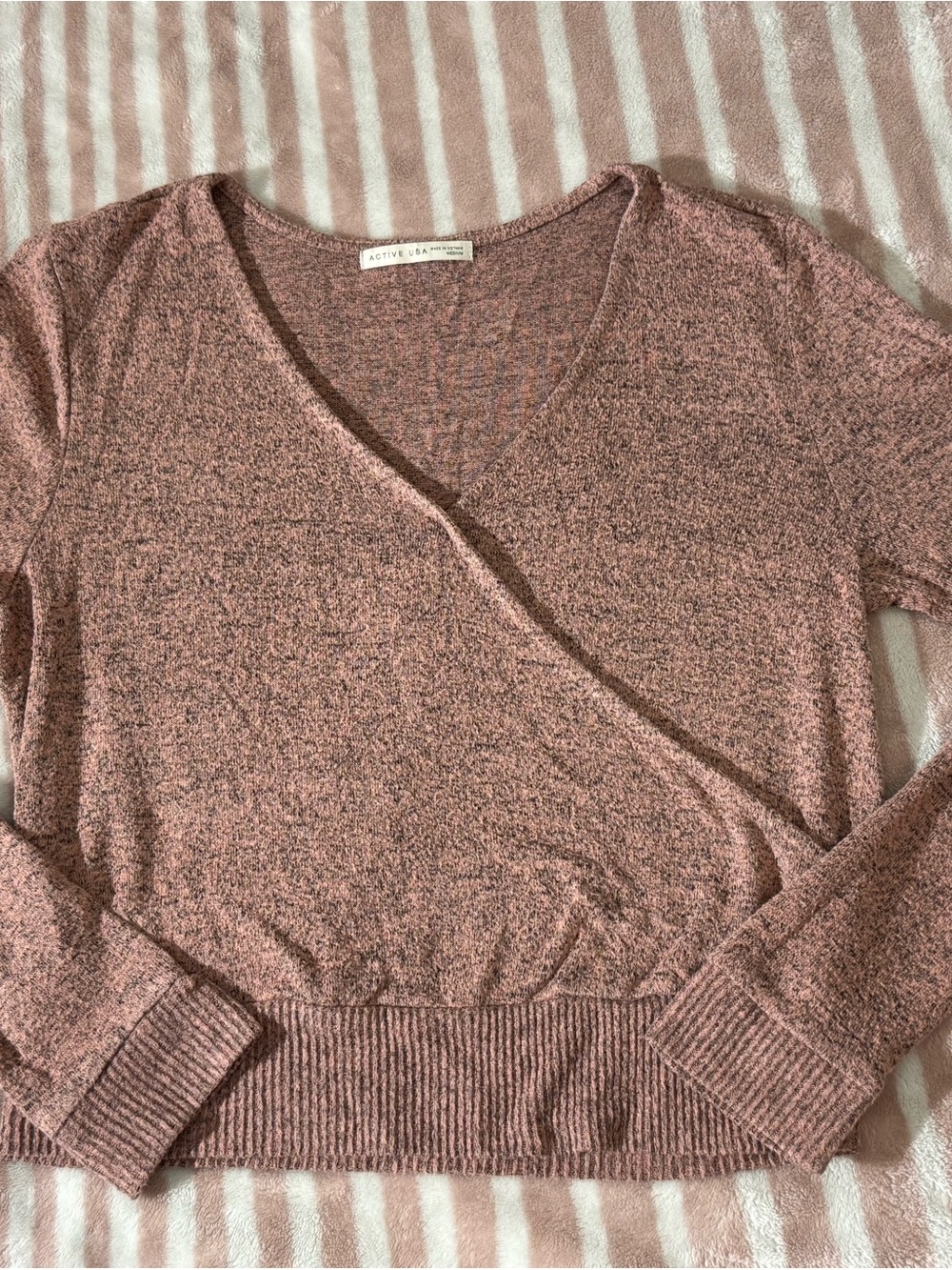 Active USA Dusty Rose Wrap-Front V-Neck Sweater
